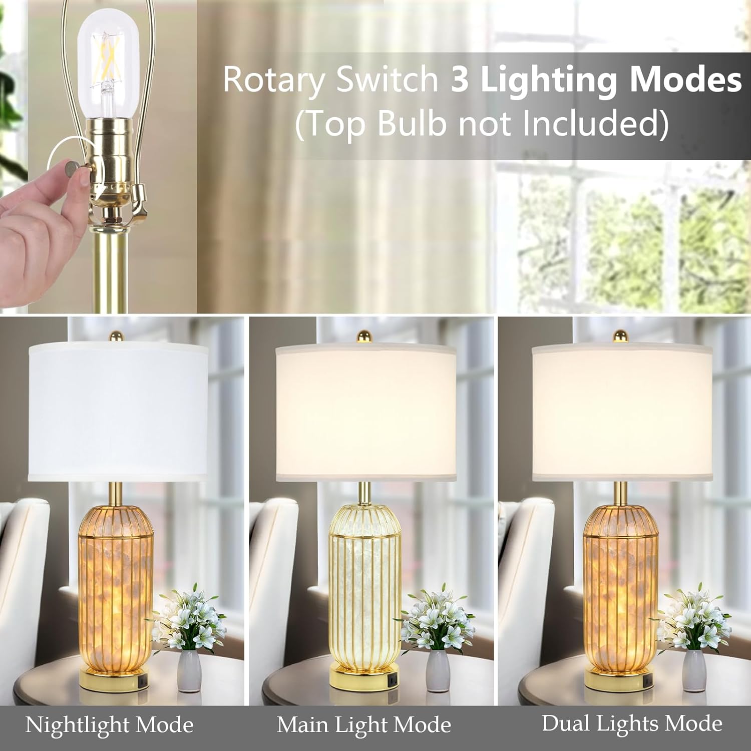 Nordic Hygge Gold Table Lamps Set of 2, Capiz Shell