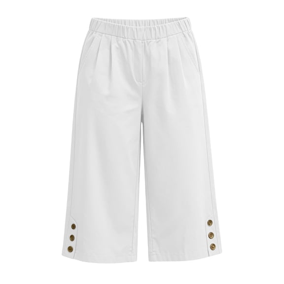 Cloaraye Cotton Capri Pants for Women Elastic Waist Wide Leg Cropped Pants with Pockets Solid Color Casual 3/4 Length Palazzo Pants