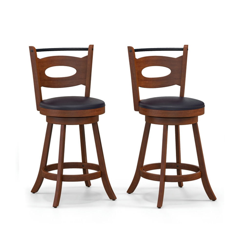 Demi Bonn 24" 2 Pieces Swivel Bar Stools with Curved Backrest and Seat Cushions, Modern Dining Chair, Brown