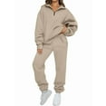 thumbnail image 1 of Conjuntos de Dos Piezas para Mujer: Jersey de Larga con Media Cremallera y Pantalón Deportivo Holgado con Bolsillos. Caqui XL, 1 of 8