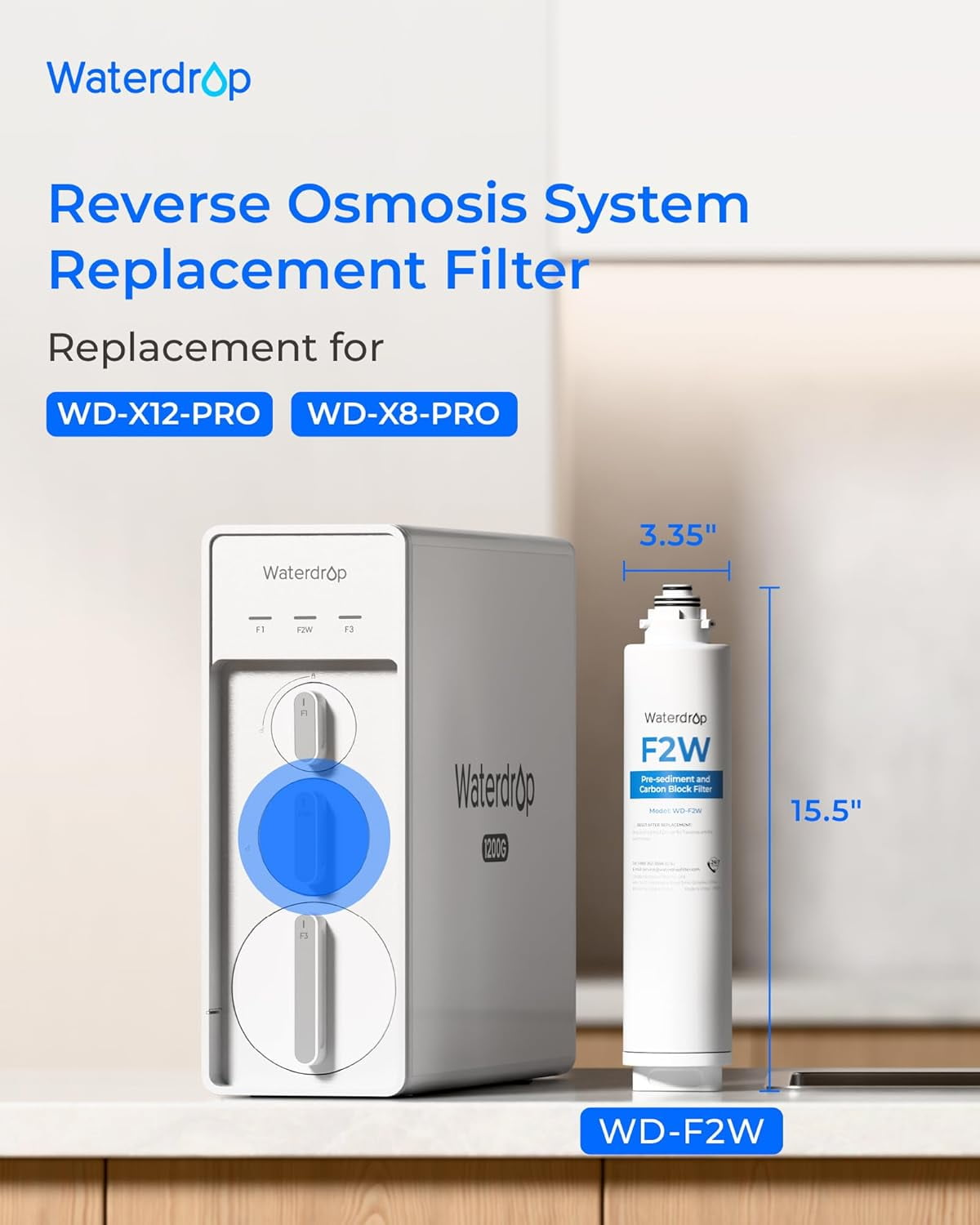 Waterdrop WD-F2-PRO Filter, [ Only ] Replacement for WD-X12-PRO & WD-X8-PRO Reverse Osmosis System, 6-month Lifetime