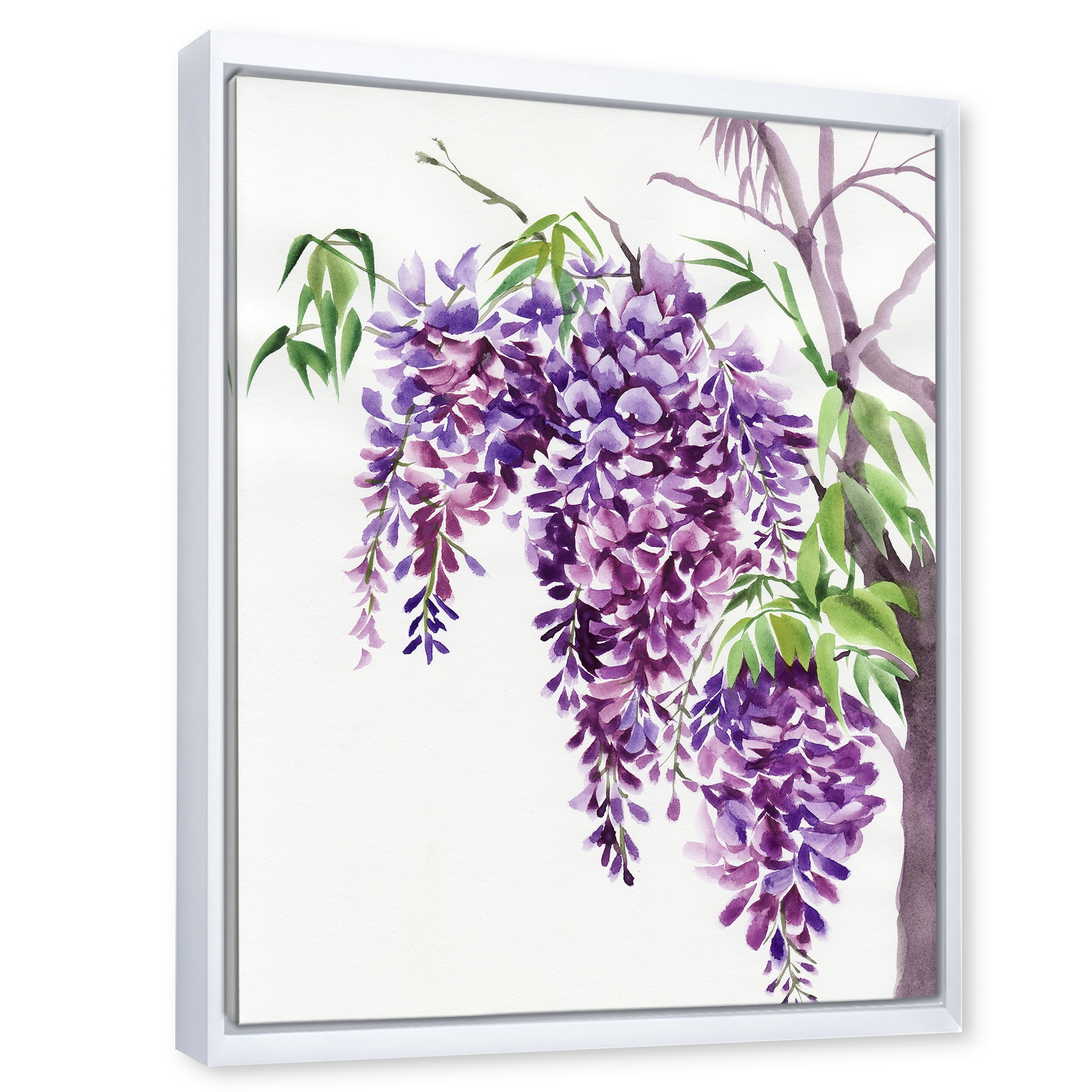 Designart 'Wisteria Purple Branches' Traditional Framed Canvas Wall Art Print