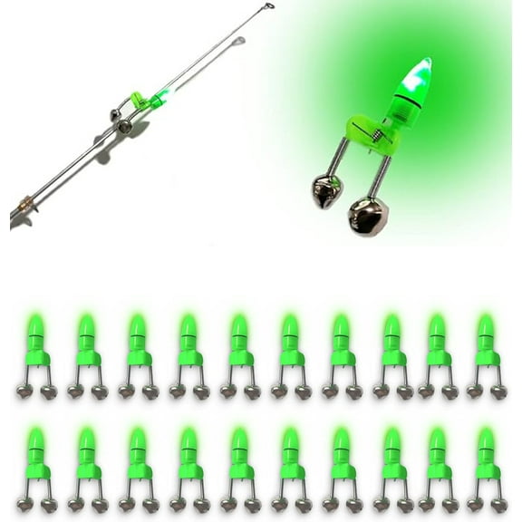 Emlimny 20 Pcs LED Twin Bell Night Fishing Alarm Clip,ishing Bells with Lights Fishing Bite Alarm Indicator,LED Night Fishing Rod Bite Bait Alarm Ligh