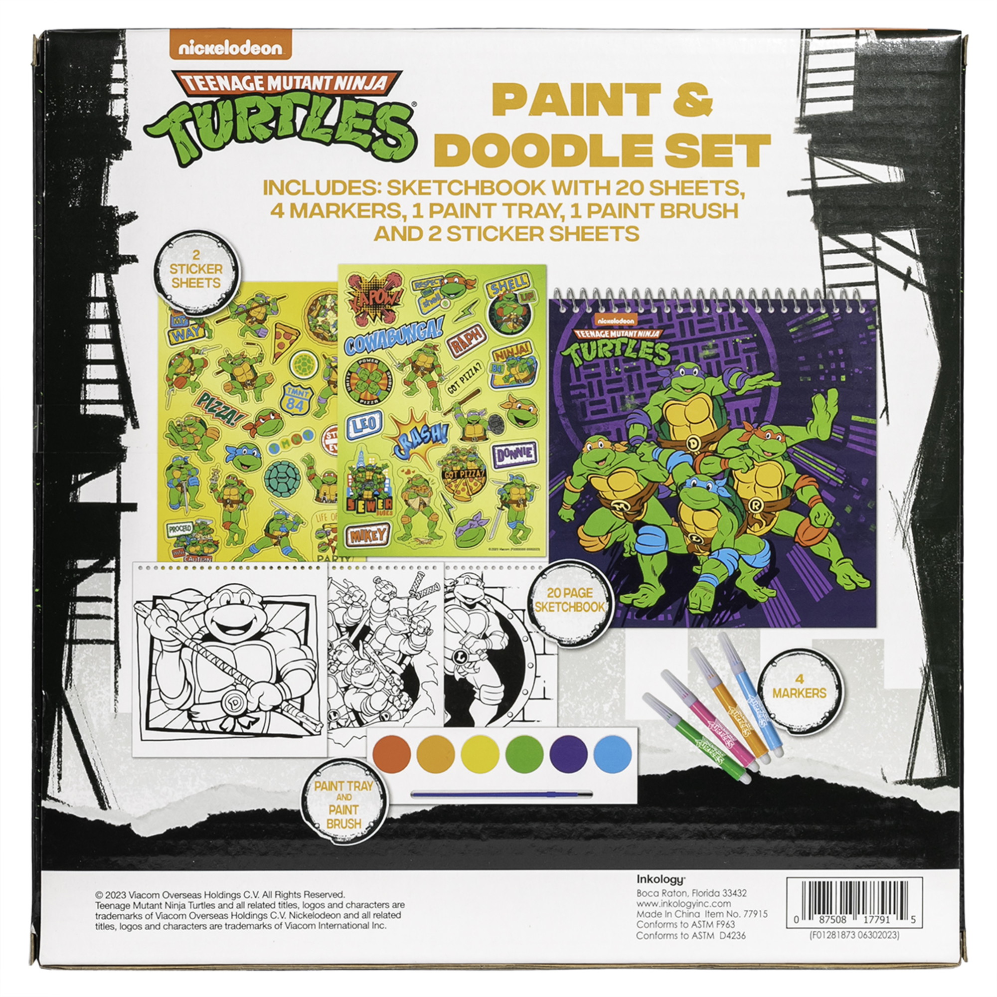 Inkology: Paint & Doodle - Teenage Mutant Ninja Turtles - TMNT Art Activity & Coloring Set, Sketchbook, Stickers, Markers, Paint Tray, Brush, Kids 5+