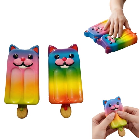 Rainbow Cat Popsicle Squishy Toy - 1Pc Slow Rising Stress Relief Fidget Toy Kids