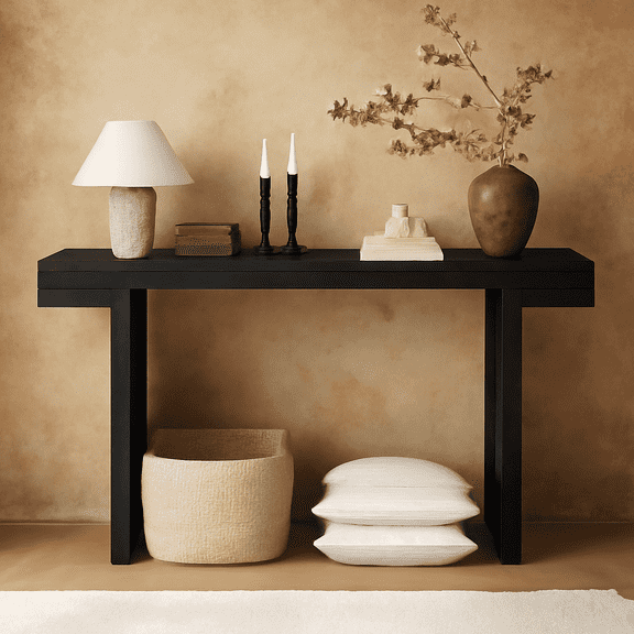 60inches Rustic Farmhouse Console Table , Distressed Wood Finish Entryway Sofa Side Table for Living Room, Hallway, Black