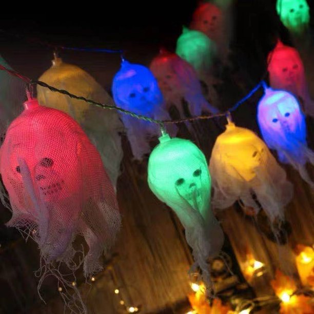 Cadena de luces de Halloween, accesorios de Halloween Calavera Fantasma Cadena de luces Batería Lámpara LED Decoraciones para fiesta Cosplay Festival de vacaciones Decoración ShuxiuWang 8390612211591
