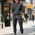 thumbnail image 3 of Wdfiry 2 Piece Men's Jogger Sets Casual Solid Color Plus Size Sweatsuits Half Zipper Stand Collar Long Sleeve Sweatshirts and Side Pockets Cargo Pants Sets, 3 of 6