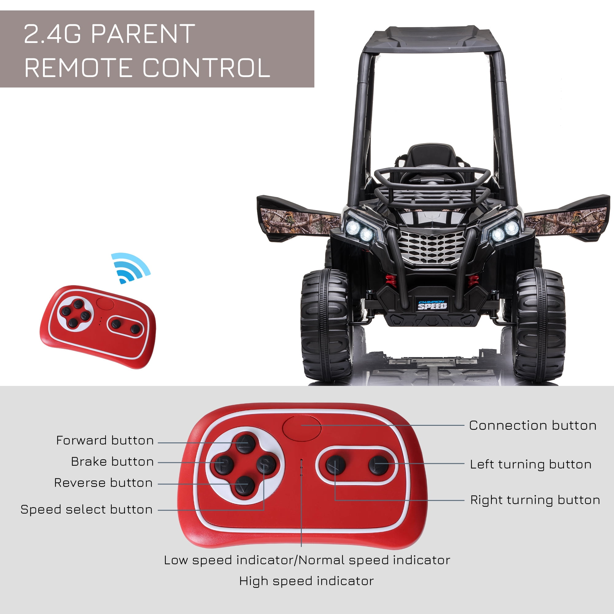 Aosom 12V Battery-Powered Kids Electric Ride On Car Off-Road UTV Toy 1.8-3.7 mph with High Roof Parental Remote Control Music Lights MP3 Suspension Wheels for 3-8 Years Old Camouflage