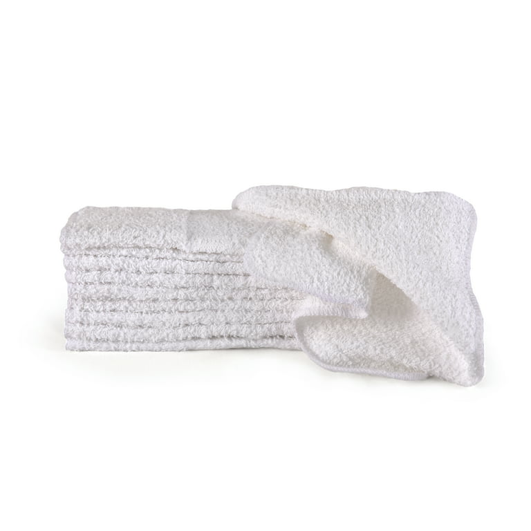GOLD TEXTILES Pack of 48 Wash Cloths Kitchen Towels, Cotton Blend (12x12  Inches) Commercial Grade Rags, Washcloth for Bathroom (48, White)