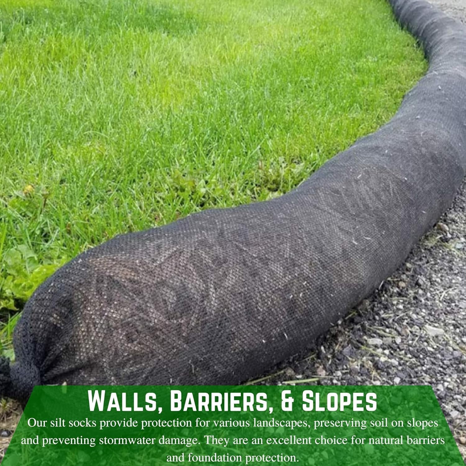 Farm Plastic Supply - Erosion Control Silt Sock - 8" x 20' - Sediment Filter for Stormwater Drainage, Erosion Control, Drain, Inlets, Catch Basins