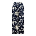 thumbnail image 4 of WTOBBY Women's Summer Boho Floral Print Wide Leg Palazzo Pants Featuring High Waist Elastic Drawstring and Pockets for Comfortable Lightweight Style ,Dark Blue XL, 4 of 7