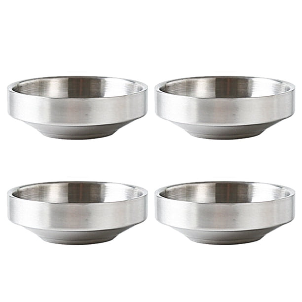 EeaseMX 4 cuencos de dos pisos, cuencos de kimchi, cuencos de acero inoxidable para condimentos y salsas.