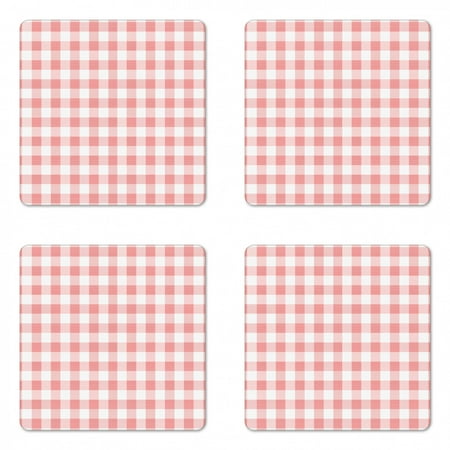 

Checkered Coaster Set of 4 Picnic in Countryside Themed Gingham Pattern in Soft Colors Print Square Hardboard Gloss Coasters Standard Size Pink Pale Pink White by Ambesonne