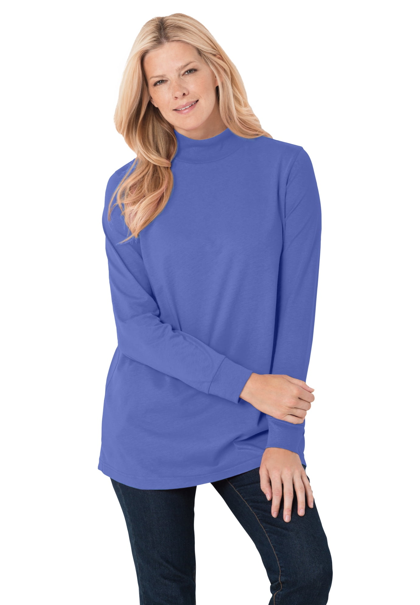 Woman Within - Woman Within Women's Plus Size Perfect Long-Sleeve Mock ...