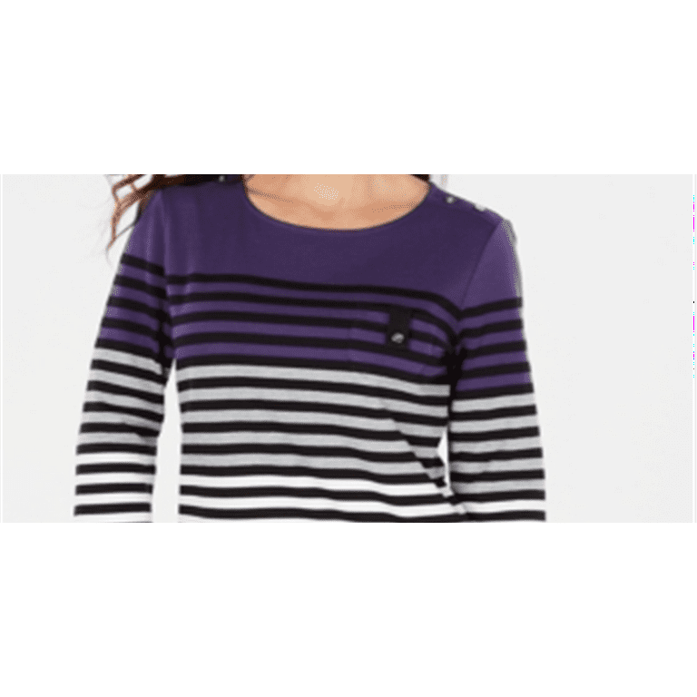 Karen Scott Women's Sport Striped 3/4 Sleeve Top Purple Size X-Small