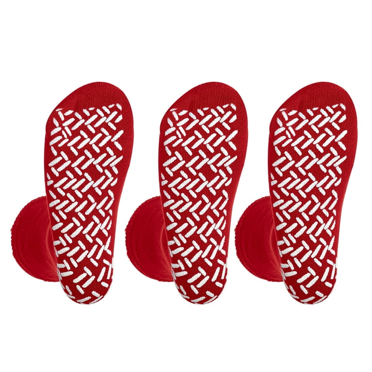 Personal Touch Top of The Line Mid-Calf Hospital Slipper Socks, for Adults and Designed for Medical Hospital patients,(Pack of 3 Red)