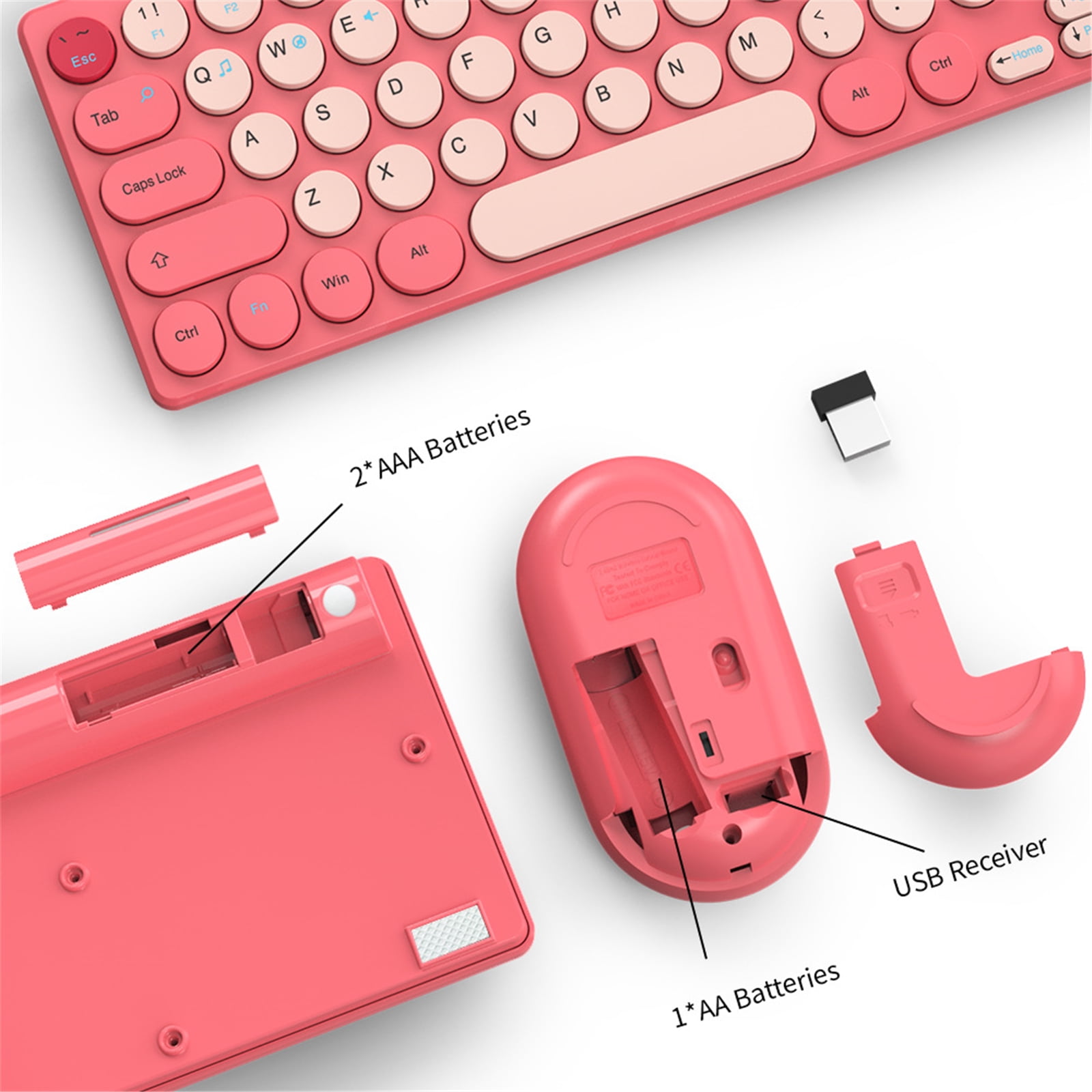 Retro Round Keycap Wireless Keyboards Bundles 2.40G Silents Button Long For Home Office Setups