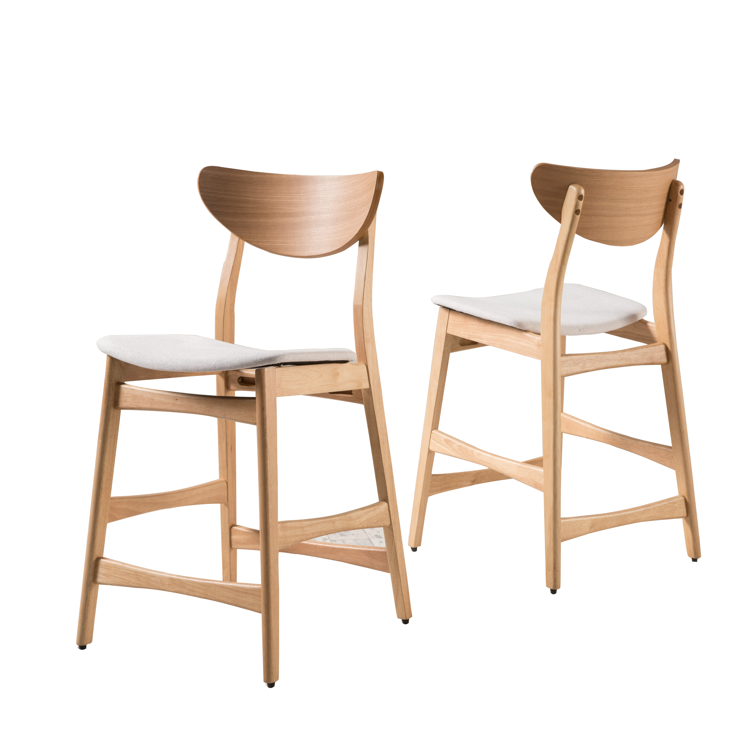 Noble House Gillian Indoor Fabric Counter Chair, Set of 2, Light Beige, Oak
