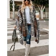 thumbnail image 2 of Dteck Women's Shawl Wrap Poncho Knitted Plaid Open Front Cardigan Shawls for Fall Winter, Gray/Brown, 2 of 5