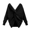 thumbnail image 3 of Black Sweatshirt for Women's Two Piece V Neck Knotted Over Open Back Knit Sweater Topdacron Women Fall Clothes, 3 of 4