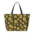 thumbnail image 2 of Kdxio Black Ink Green Plaid Sunflower for Beach Bag for Women Large Beach Tote Bag Waterproof Sandproof Swim Bag with Zipper Pockets Beach Vacation Travel, 2 of 7