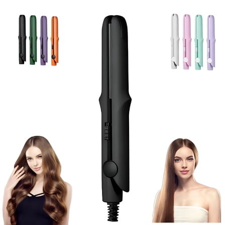 HIBIBUD 2 in 1 Mini Dual Purpose Curling Iron, Upgraded Mini Curling Wand & Flat Iron Hair Straightener, Portable Mini Wave Hair Curling Iron Mini Curling Wand for Short and All Hair Types (Black)
