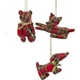 thumbnail image 1 of Rustic Tartan Animals, Set of 3, Dachshund Dog, Teddy Bear and Fox, Red Plaid, Jute Twine Hanging Cord, Buttons and Beads,, 1 of 7