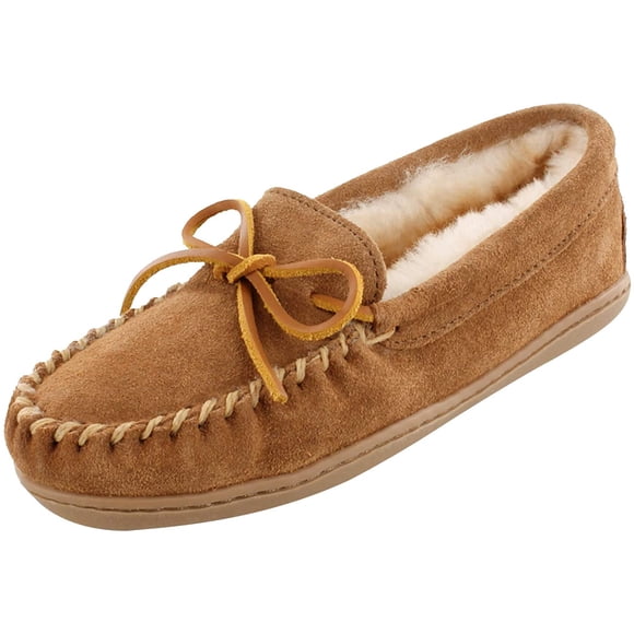 Minnetonka Womens Sheepskin Hardsole Tan Moccasin 11 M