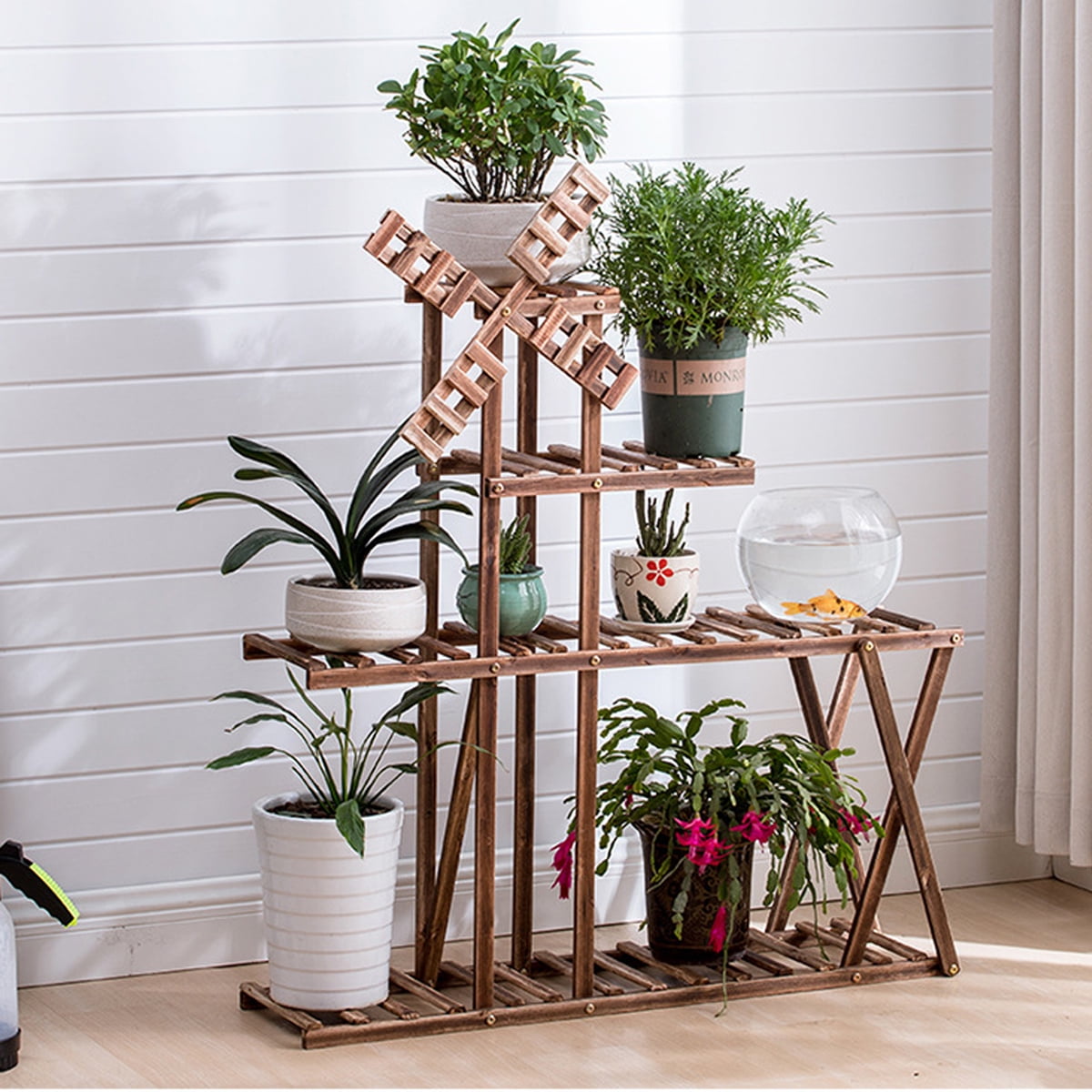 4 Tier Wooden Flower Stand Garden Planter Plant Pots Stand