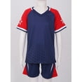 thumbnail image 2 of TSSOE Kids Boys Girls Quickly Dry Football Basketball Sport Suit Color Block V Neck Short Sleeve Navy Blue S, 2 of 7