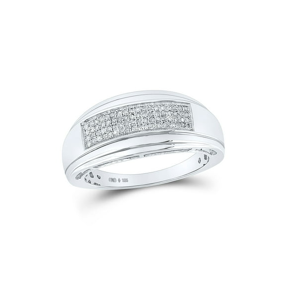Sterling Silver Mens Round Diamond Wedding Pave Band Ring 1/5 Cttw