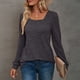 thumbnail image 3 of Camiseta de manga larga para mujer, sudadera informal holgada de Color puro, sudadera transpirable a la moda para mujer, gris oscuro XXL, 3 of 6