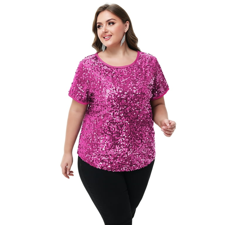 Plus size pink sequin top discount