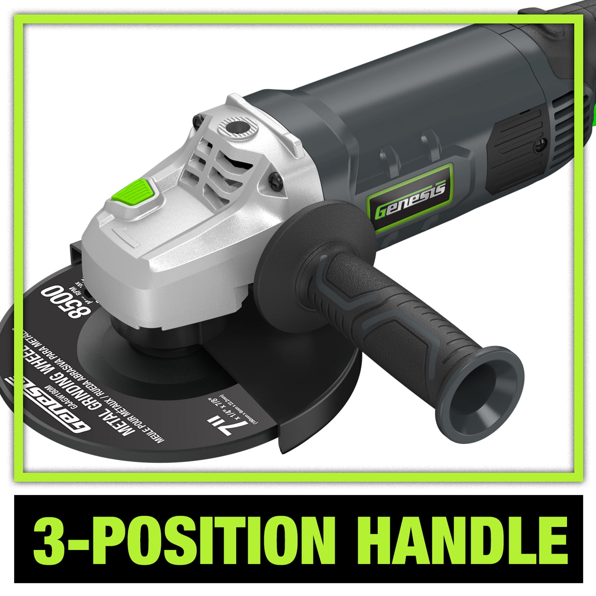 Genesis Angle Grinder 15 Amp 7 Inch 8,500 RPM Corded with 3-Position Side Handle, Wheel Guard and Grinding Wheel and 2 Year Warranty (GAG1570)