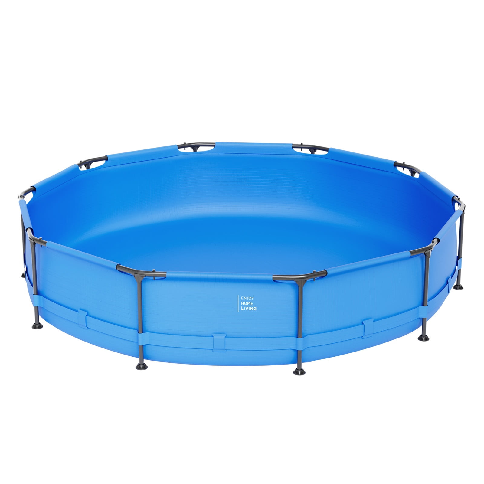 12FT x 30IN Round Above Ground Swimming Pool with Blue Heavy‑Duty Iron Frame for Backyard Patio Garden Family Summer Water Fun