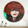 thumbnail image 2 of Designart 'Portrait Of A Young Lady With Red Flowers' Modern Circle Metal Wall Art 11x11 - Disc of 11, 2 of 5
