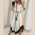 thumbnail image 3 of CAROOTU Robe Chemise à Imprimé Géométrique pour Femmes, Manches Longues, Ourlet Irrégulier, Col à Revers, 3 of 6