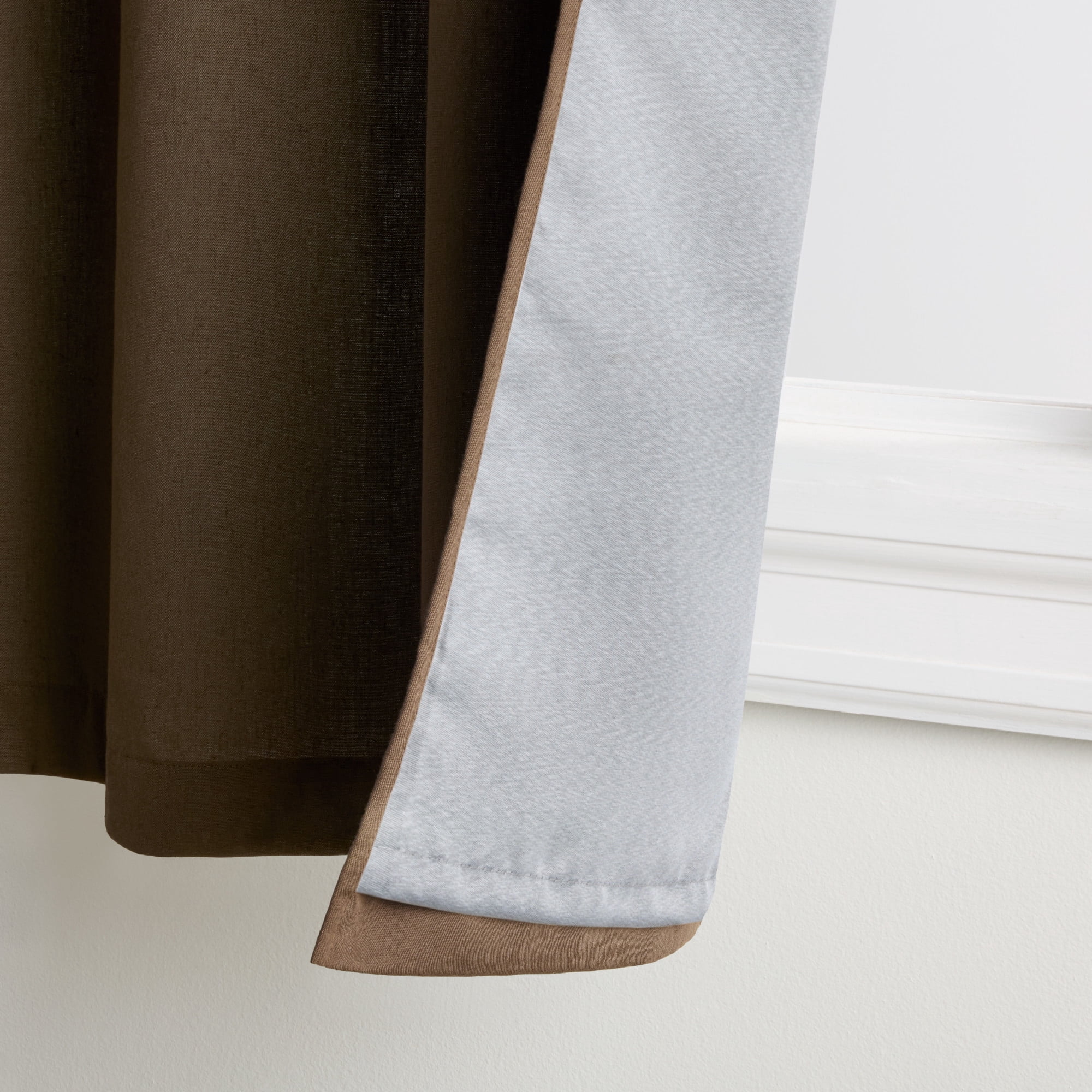 TOWN & COUNTRY BASICS Bertram Solid Linen Texture Indoor Curtains, Room Darkening with Energy Efficient Lining, Grommet Top, 2-Pack Set, Coffee Brown, 50"x84"