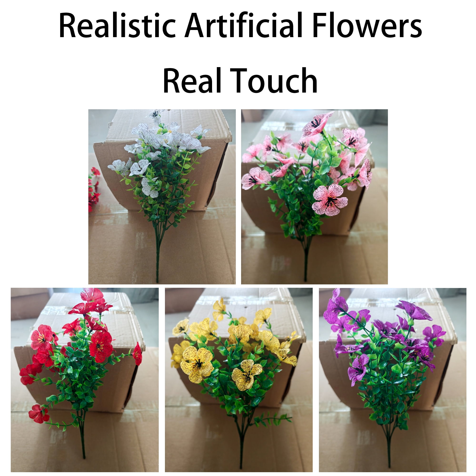 Artificial Flowers for Outdoors 12 Bundles, Realistic Fake Plants, DIY Flower Craft，UV Resistant Detachable for Outdoor & Indoor Home Garden Decor