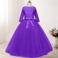 thumbnail image 5 of Pounoo Womens Dresses 3/4 Sleeve Floral Embroidery Bow Waist Tulle Skirt Loose Fit Breathable Stretchy Pullovers Elegant Party Style (Not for Adults) Gift, 5 of 6