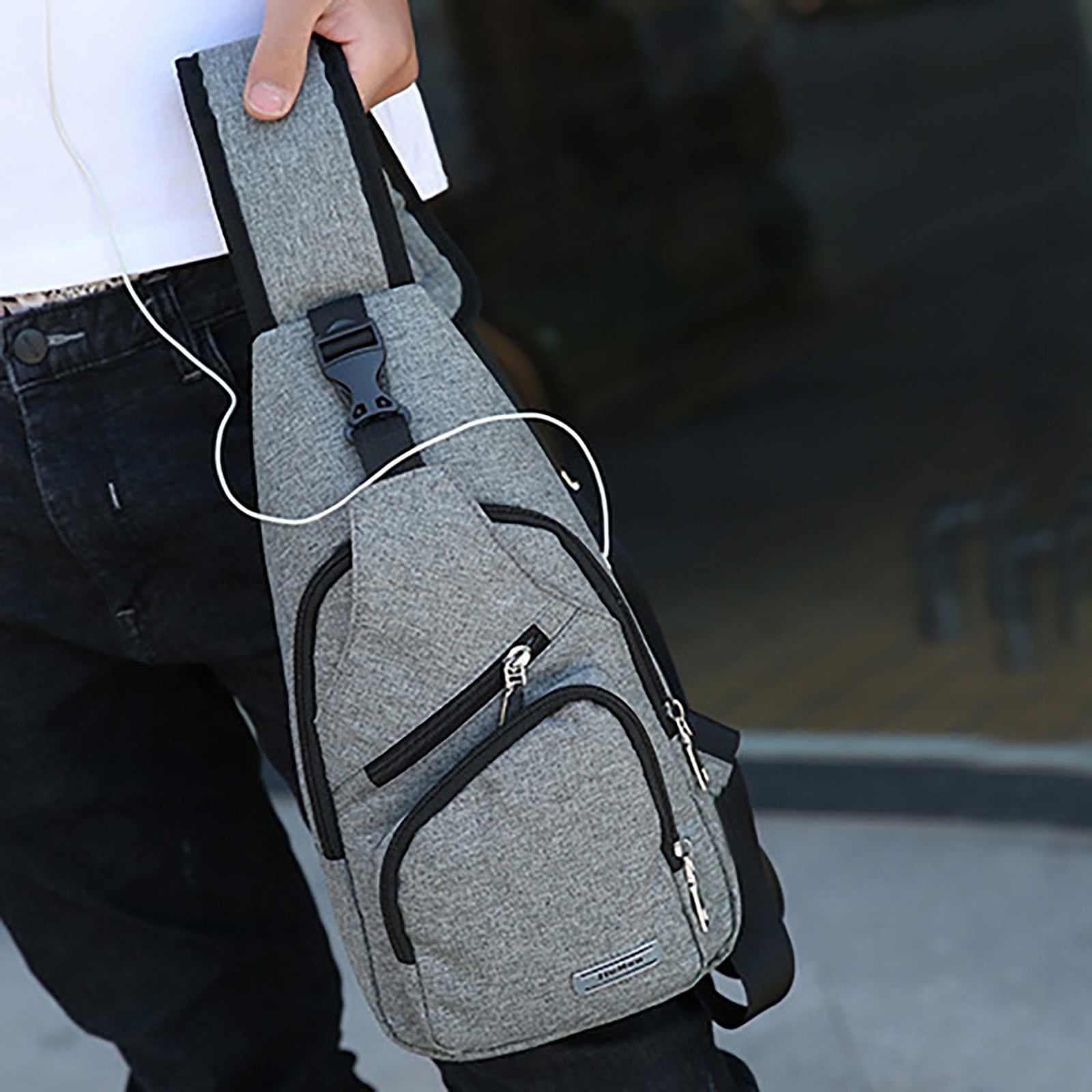 Stylago USB Charging Port Sling Backpack for Women Chest Bag Crossbody Purse with Earphone Hole Multifunctional Hiking Travel Pack Grey