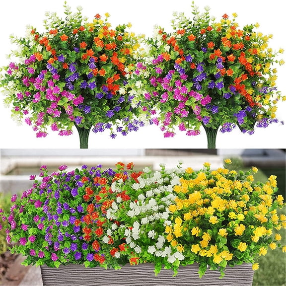 Outdoor Artificial Flowers Bouquet 7 Stems 13 Inch Fake Silk Shrubs for Garden Porch Decoration UV Resistant Greenery by PALIFEUR