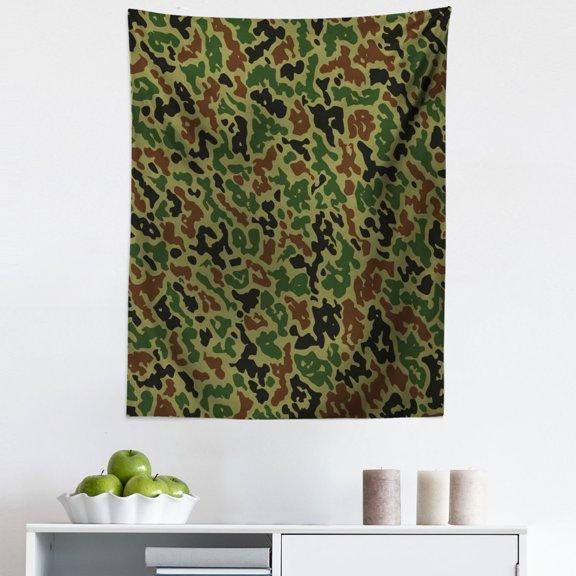 Camo Tapestry, Summer Camouflage Pattern Grungy Texture Hidden in Jungle Retro Style Print, Fabric Wall Hanging Decor for Bedroom Living Room Dorm, 5 Sizes, Khaki Green Brown, by Ambesonne