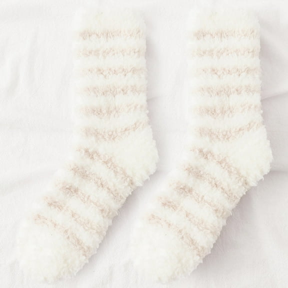 MSJUHEG Fuzzy Socks for Women,Slipper Socks for Women,Fluffy Socks,Bearpaw Socks,Cloud Socks,Winter Stripe Socks Mid Tube Socks Thickened Warm Stockings A One Size