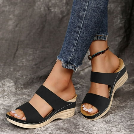 

Women s Ladies Fashion Casual Solid Open Toe Platforms Sandals Beach Shoes Black 6.2804