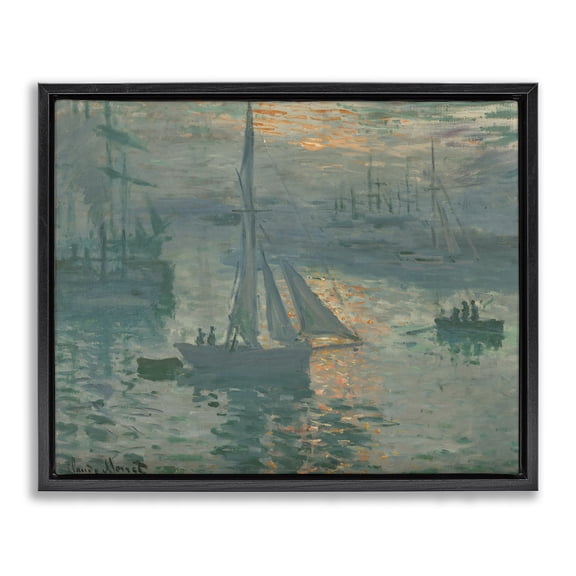 Stupell Industries Classic Monet Marine Sunrise Transportation Painting Black Floater Framed Canvas Art Print Wall Art, 21 x 17