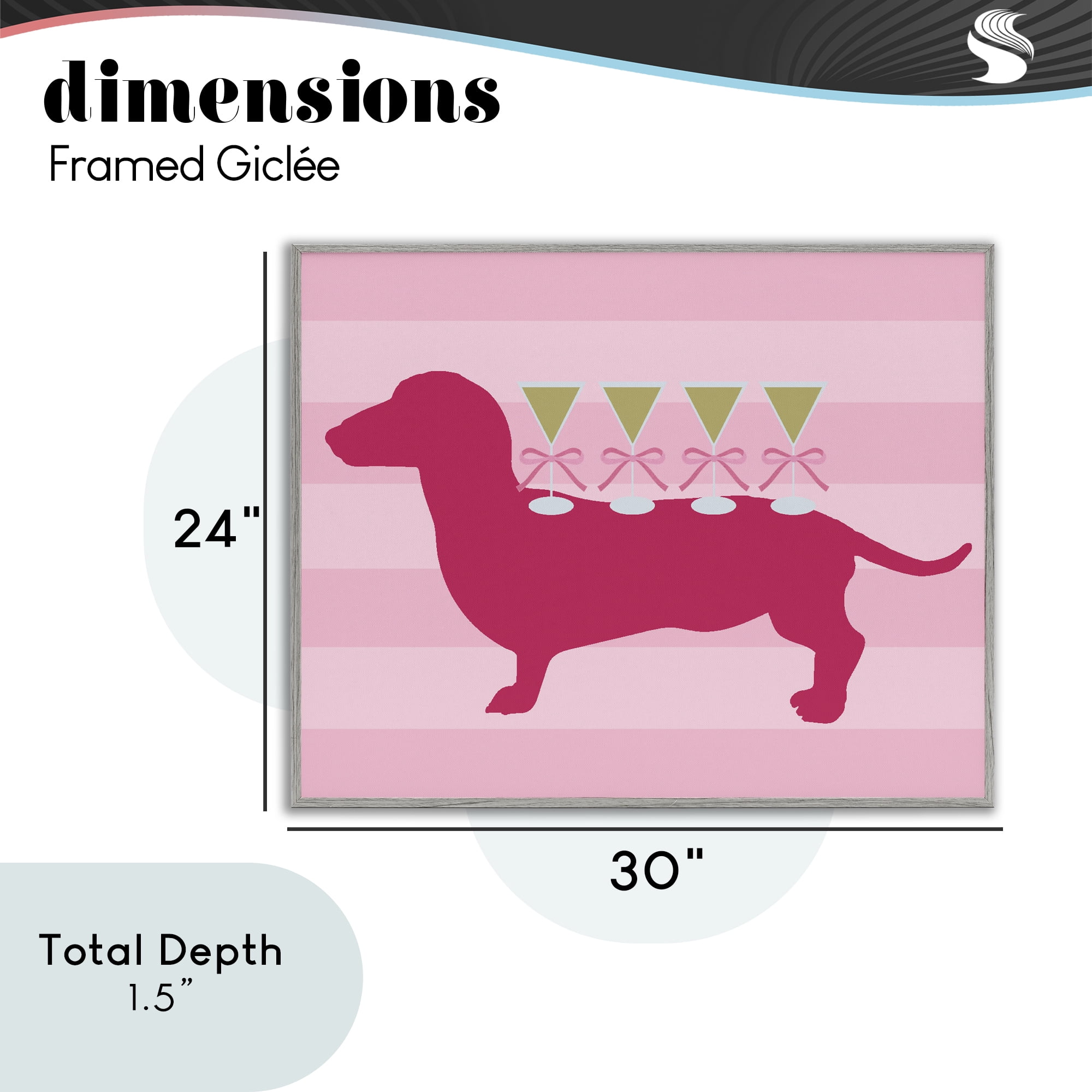 Stupell Industries Pink Dachshund With Martinis Gray Framed Giclee Art, design by Lil' Rue