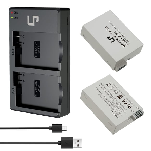 Paquete de cargadores de batería LP LP-E8, paquete de 2 con baterías de 1200 mAh