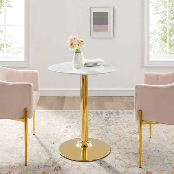 Modway Verne 28" Artificial Marble Dining Table in Gold White